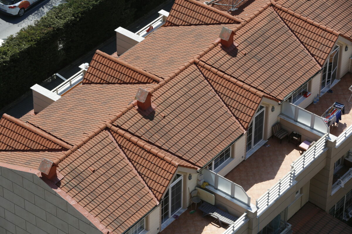 close up of red roof texture